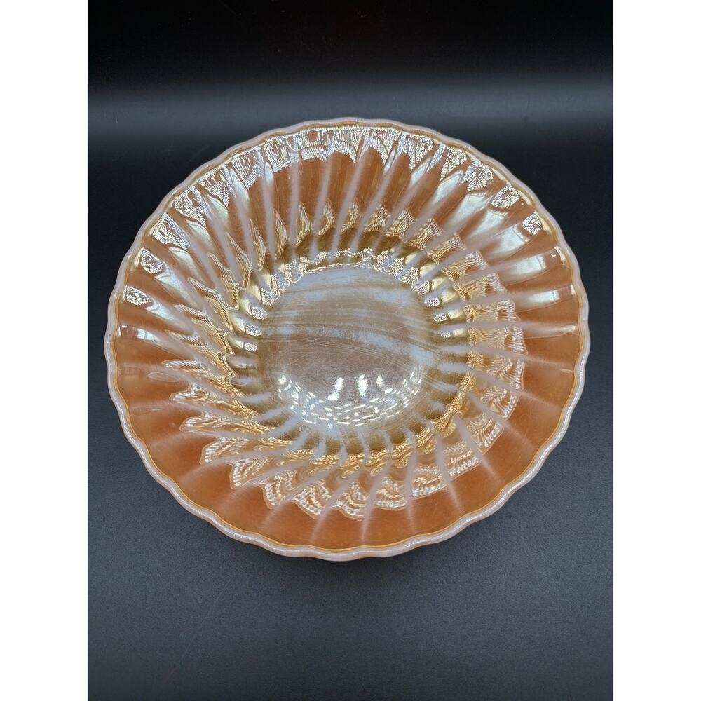 Anchor Hocking Fire King Peach Lustre Bowl Iridescent Orange Glass USA 8in